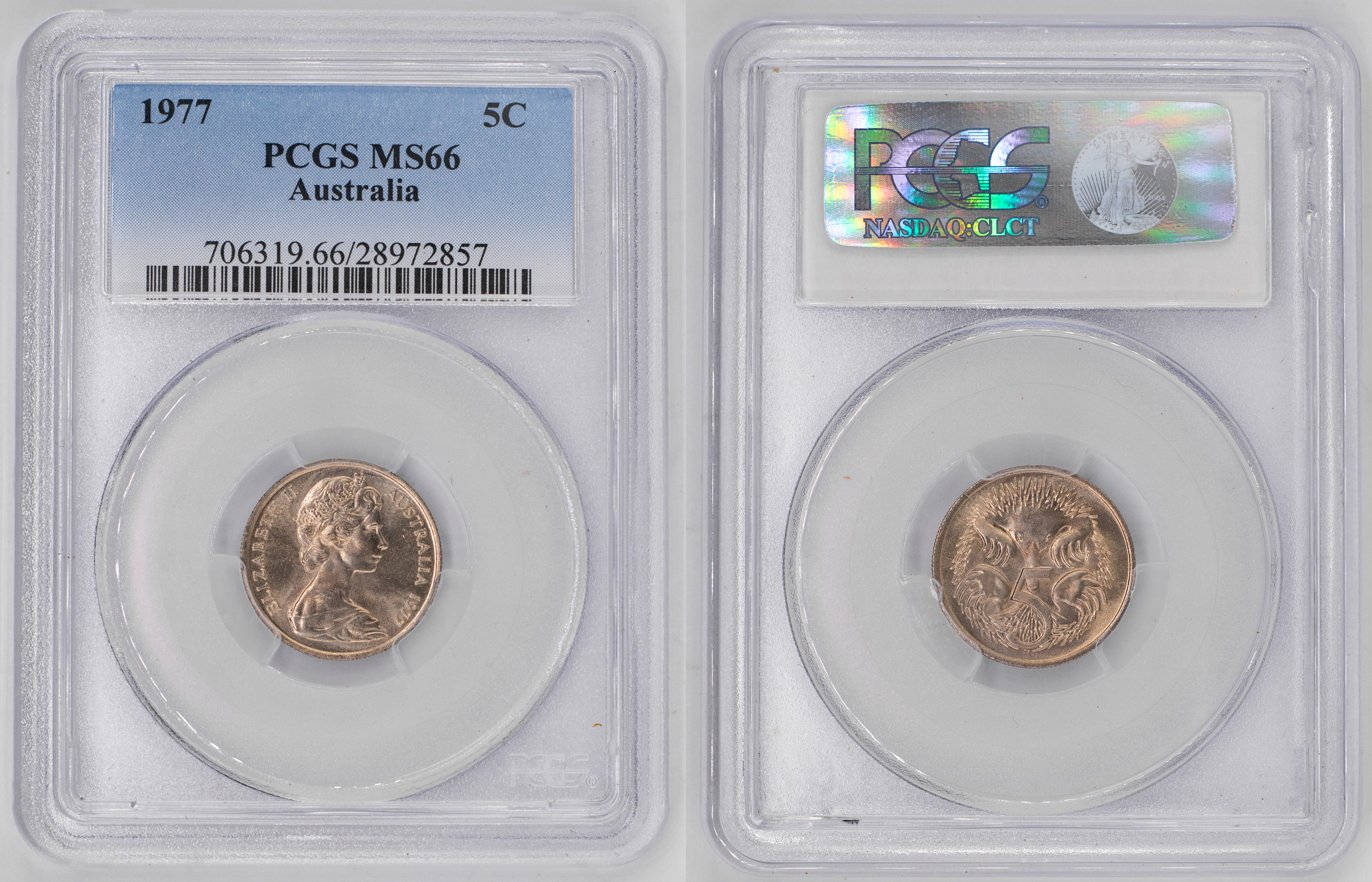 Elizabeth II, Five Cent, 1977, PCGS MS66