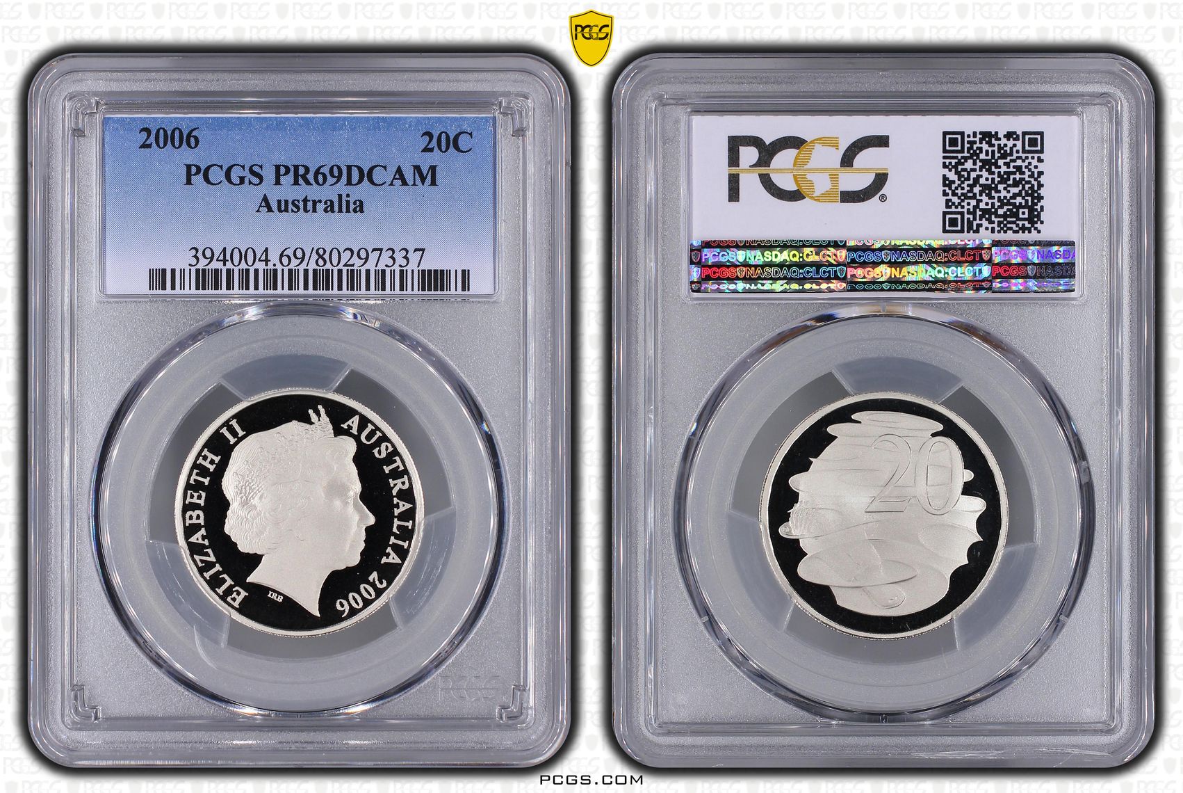 Elizabeth II, Small SD, Twenty Cent, 2006, PCGS PR69DCAM