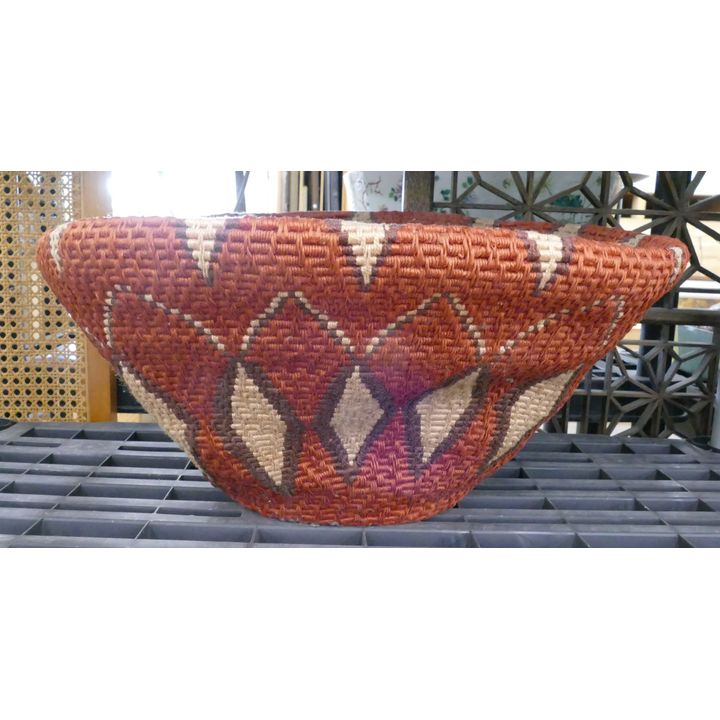 Large Native Rafia Basketry Bowl- 9x17''