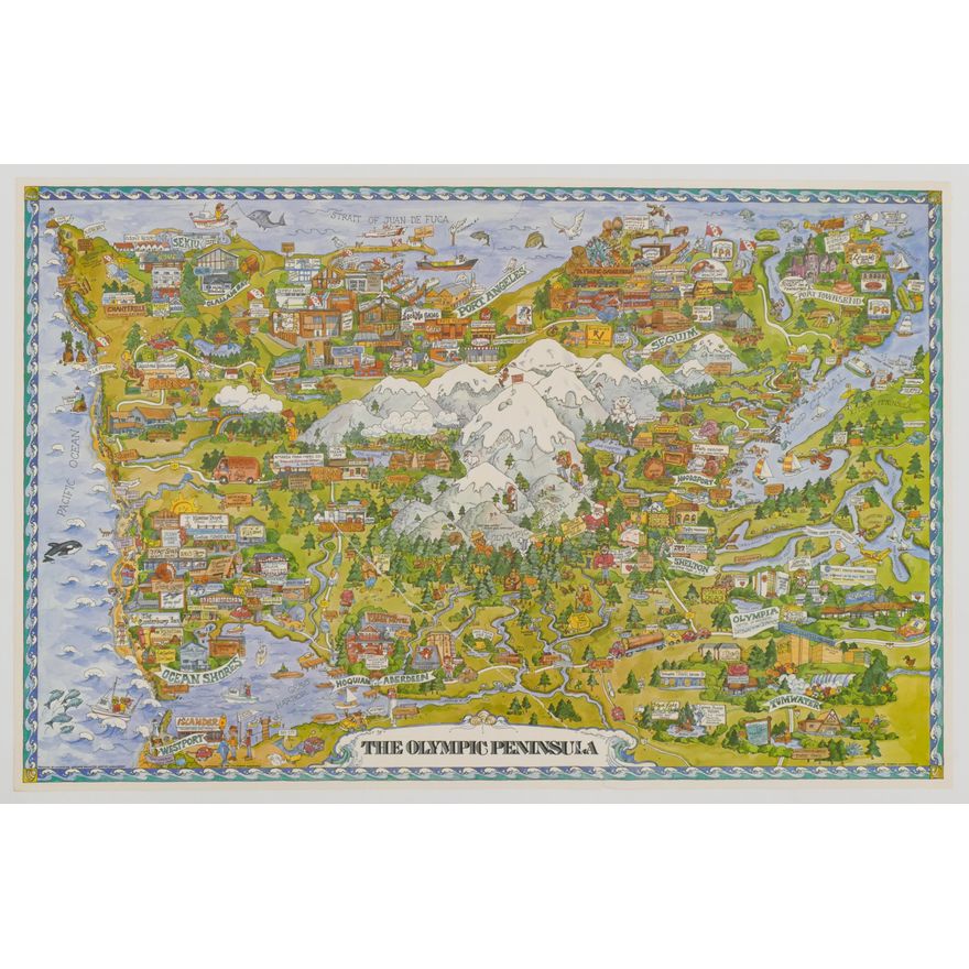 Vintage Olympic Peninsula Map Poster.