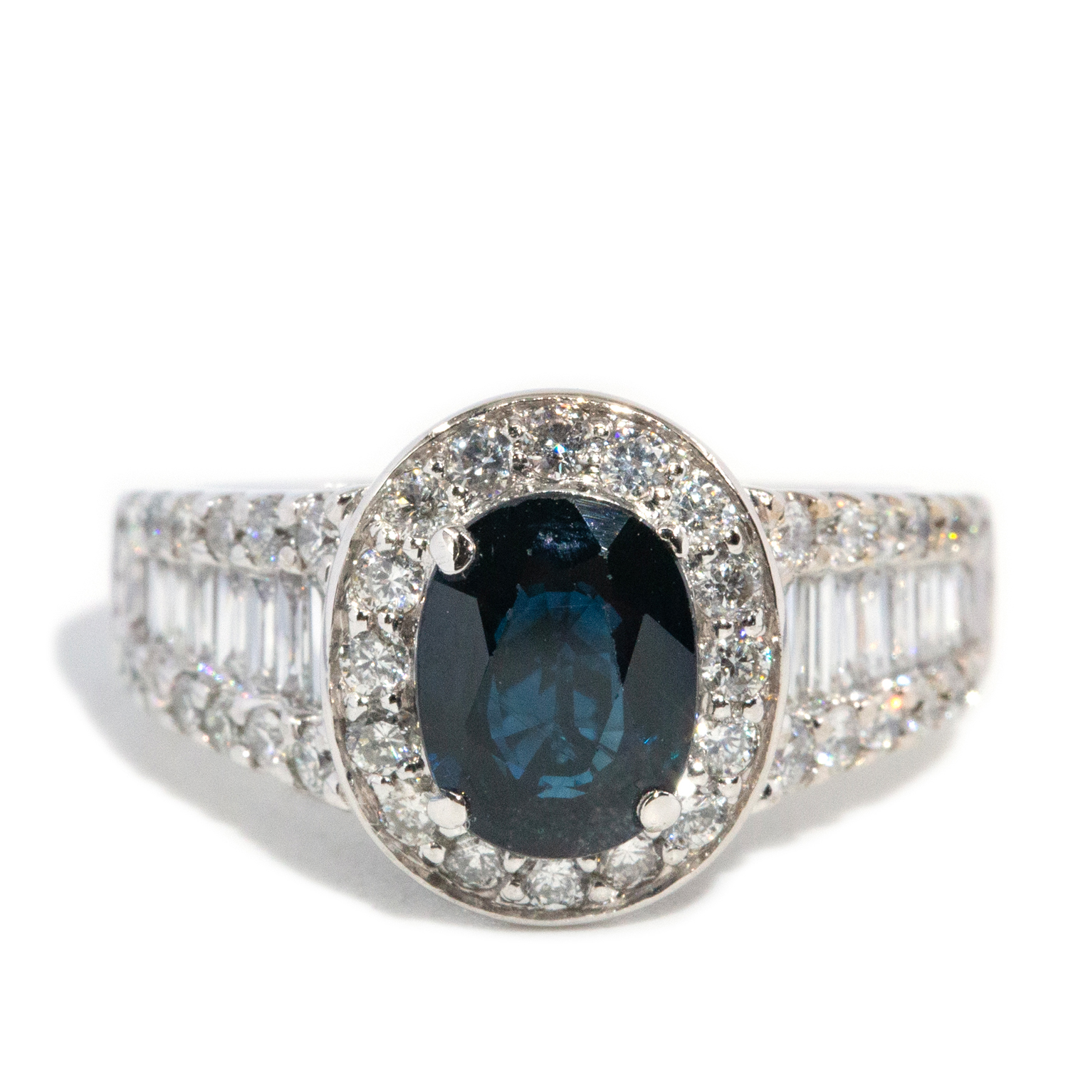 1.36 Carat Sapphire & 1.00 Carat Diamond Halo Ring