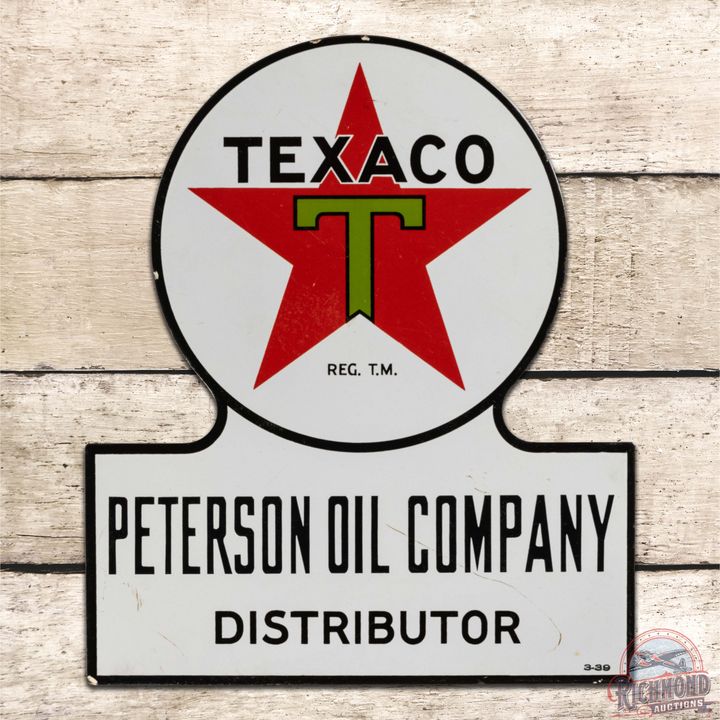 1939 Texaco Peterson Oil Company Distributor Single Sided Porcelain Keyhole Truck Door Sign