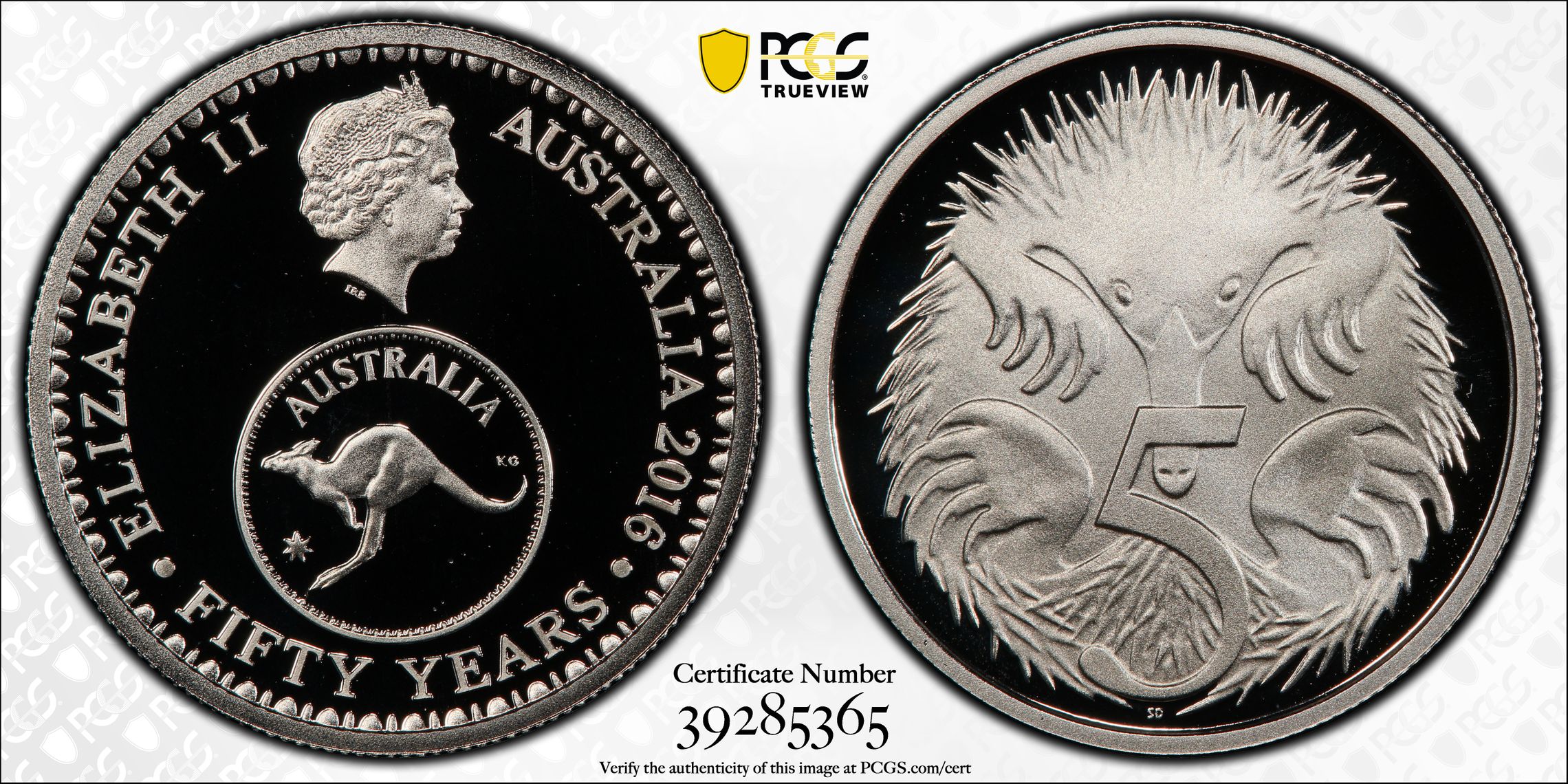 Elizabeth II, 50 Yrs Decimal Currency, Five Cent, 2016, PCGS PR69DCAM