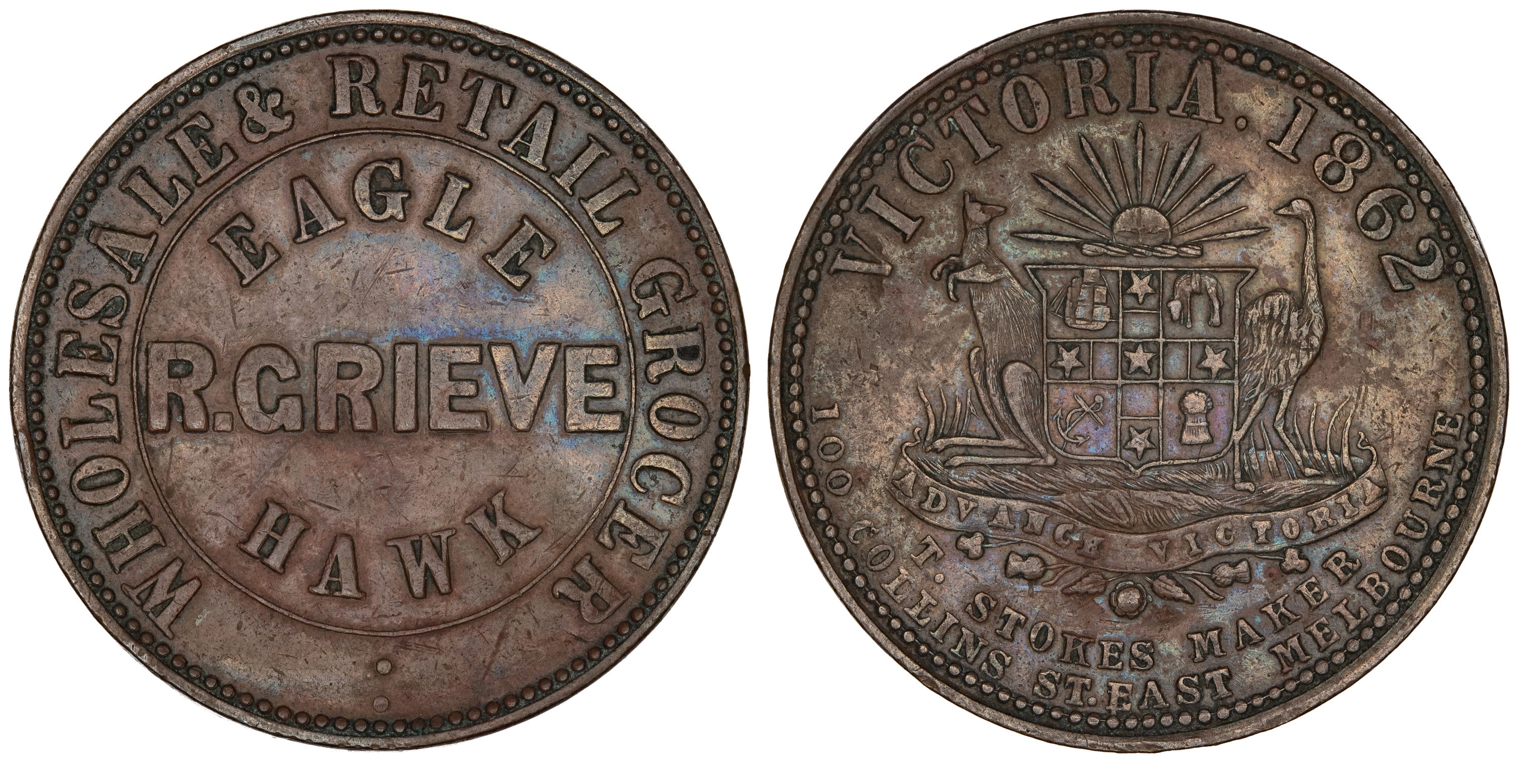 161 · A.153 - Grieve, R - Eaglehawk, VIC, Penny, 1862,  gVF