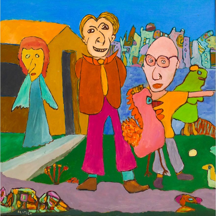 Claude Utley (1955-2021 Washington) 'Friends' 2009 Oil on Canvas- 24.5x24.5'' (MEDIUM)