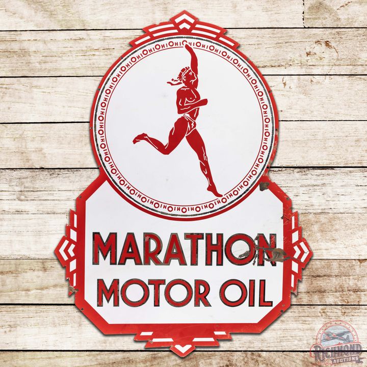 Marathon Motor Oil Die Cut DS Porcelain Sign w/ Running Man