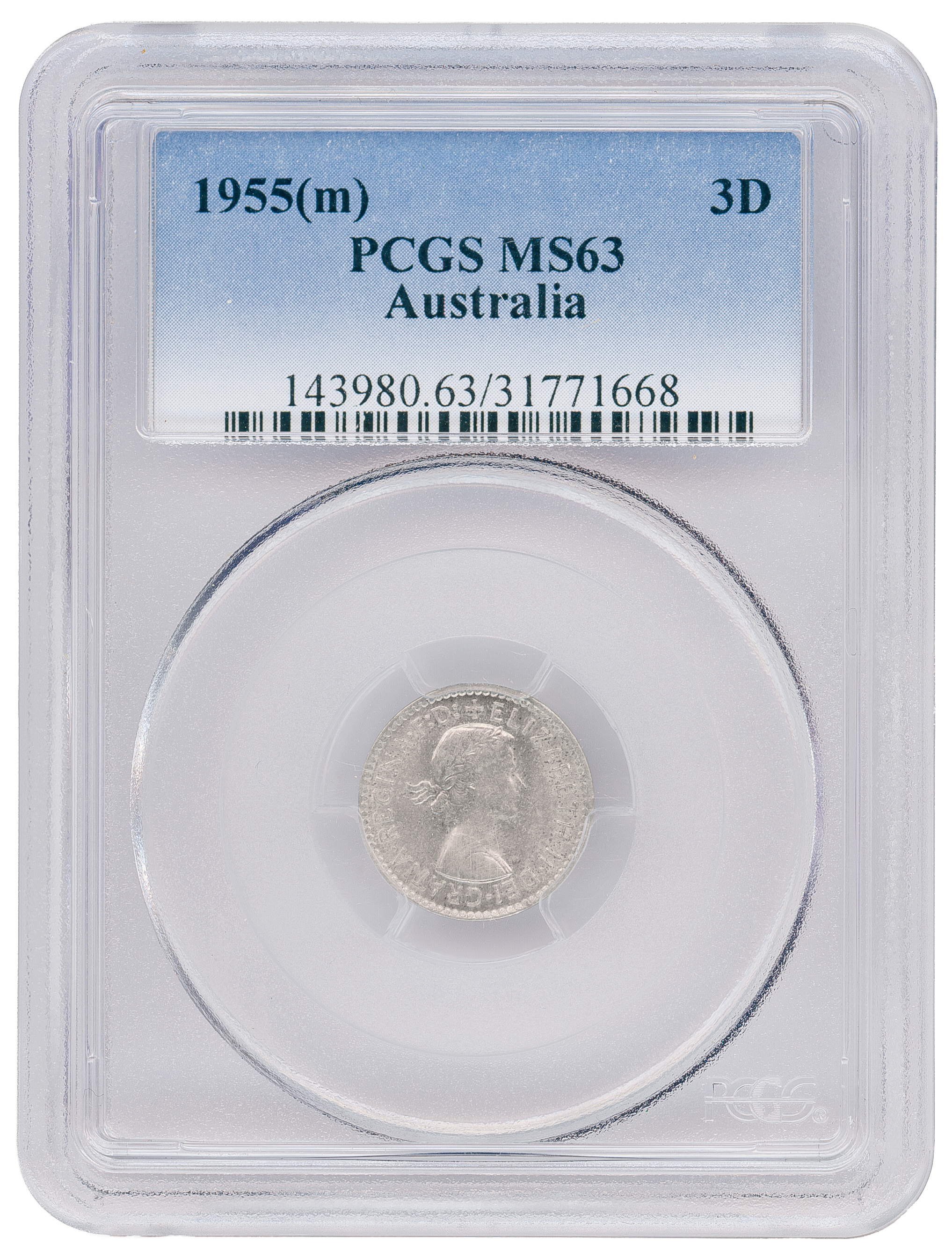 Threepence, 1955(m), PCGS MS63