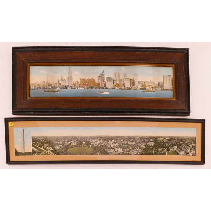 2PC Antique Panoramic View New York & Washington D.C. Framed. Largest Measures 38x8''