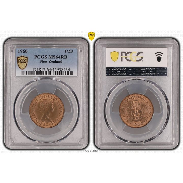 1960 New Zealand Half Penny PCGS - MS64RB -434