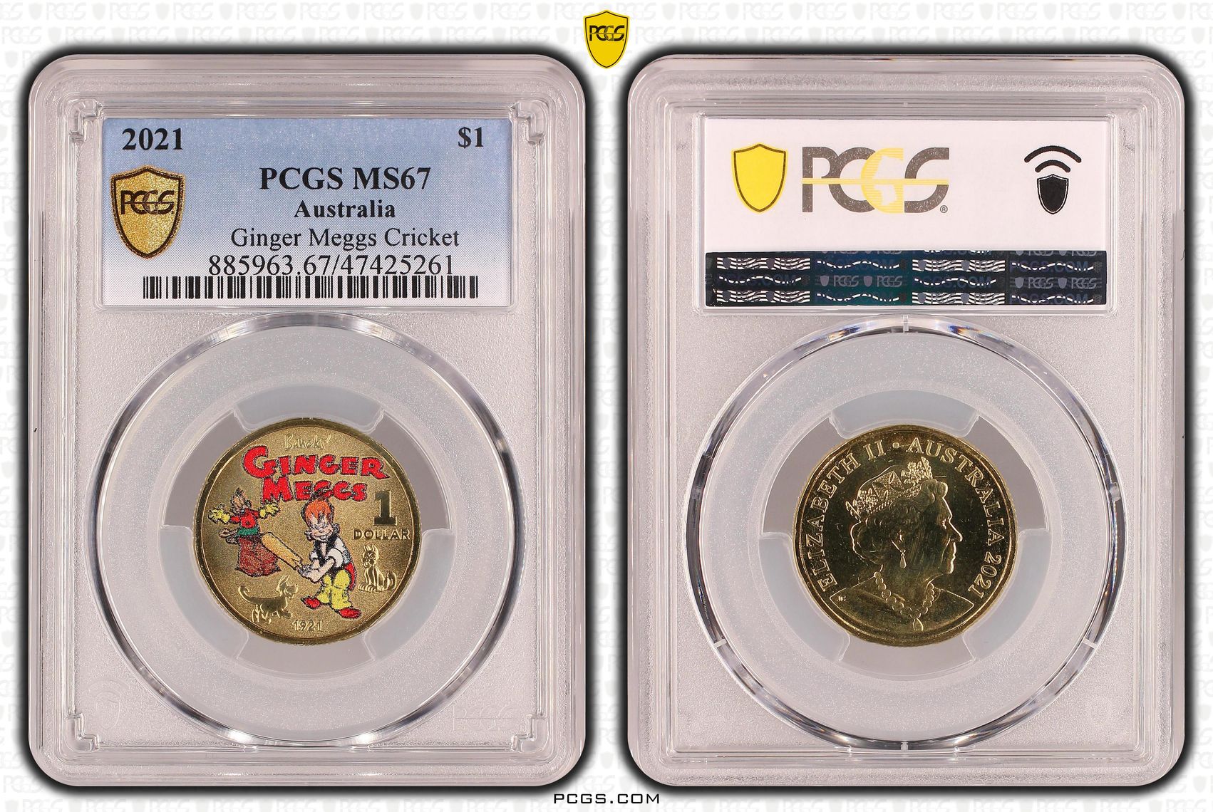 Ginger Meggs Cricket, One Dollar, 2021, PCGS MS 67