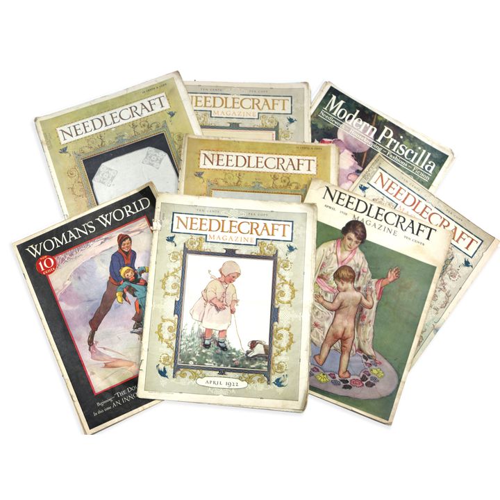 VINTAGE EMBROIDERY AND SEWING MAGAZINES.
