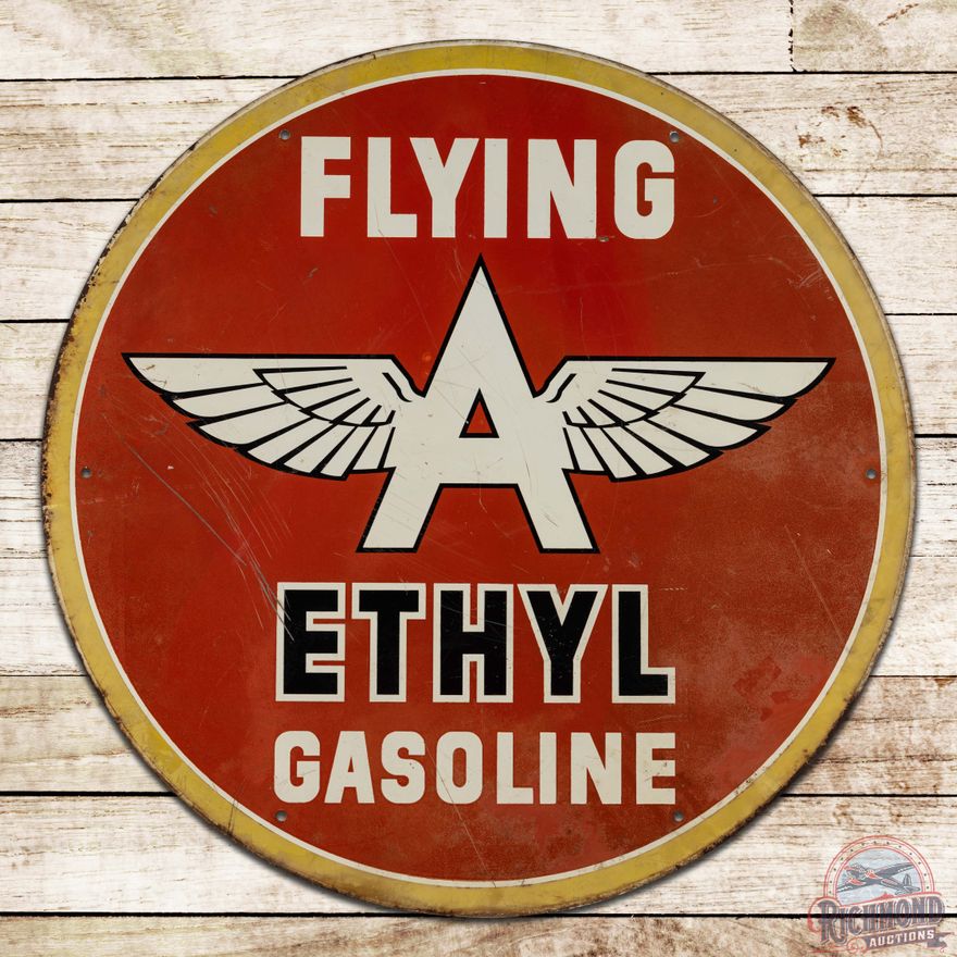 Flying A Ethyl Gasoline 38" Single Sided Tin Sign w/ Logo