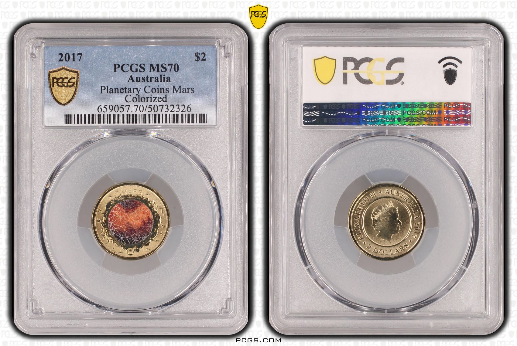 400 · Planetary Coins Mars Colorized, Two Dollar, 2017, PCGS MS70