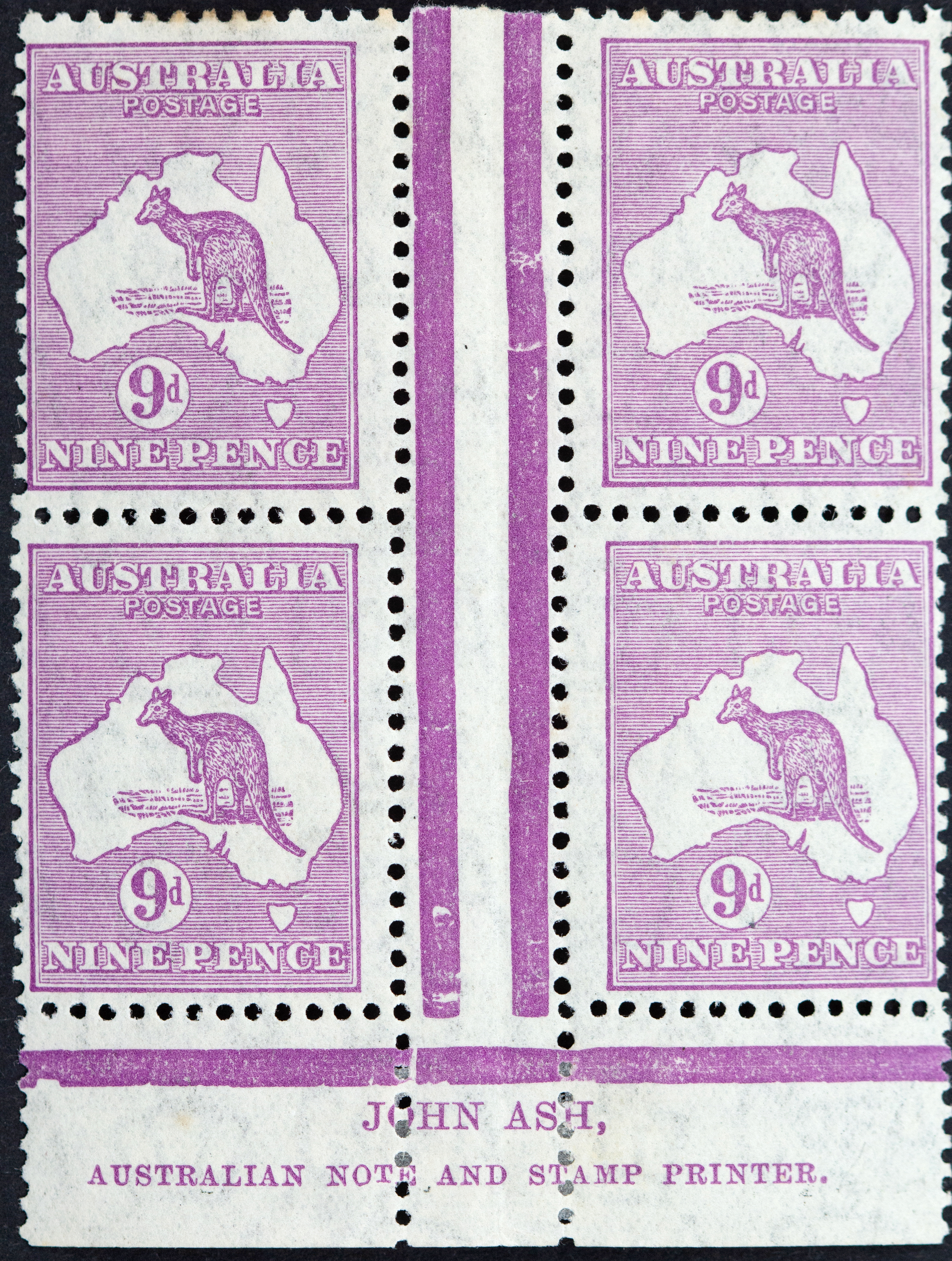 Block, C of A Watermark, Ninepence, 1933, Fine