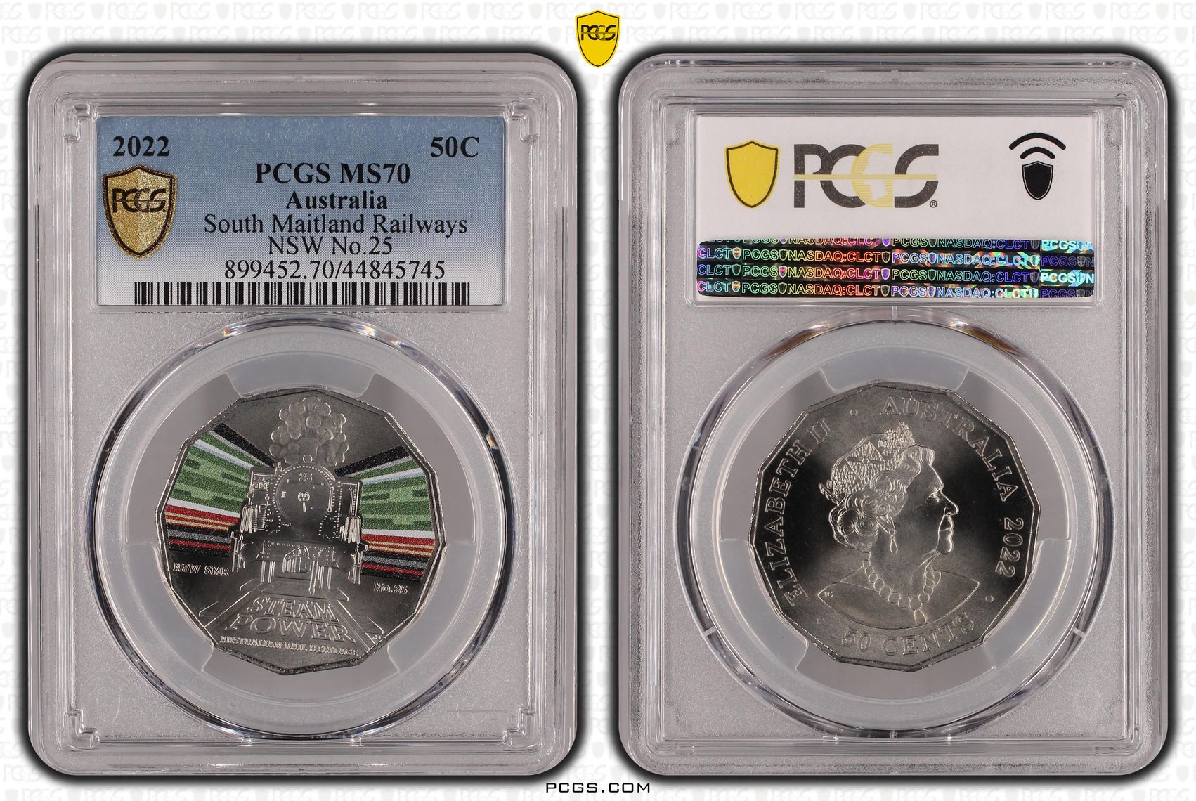 2022 Australia Fifty Cent, 50c NSW S. Maitland Rail No.25 - Australia Rail Heritage PCGS - MS70 POP 10/0 -745