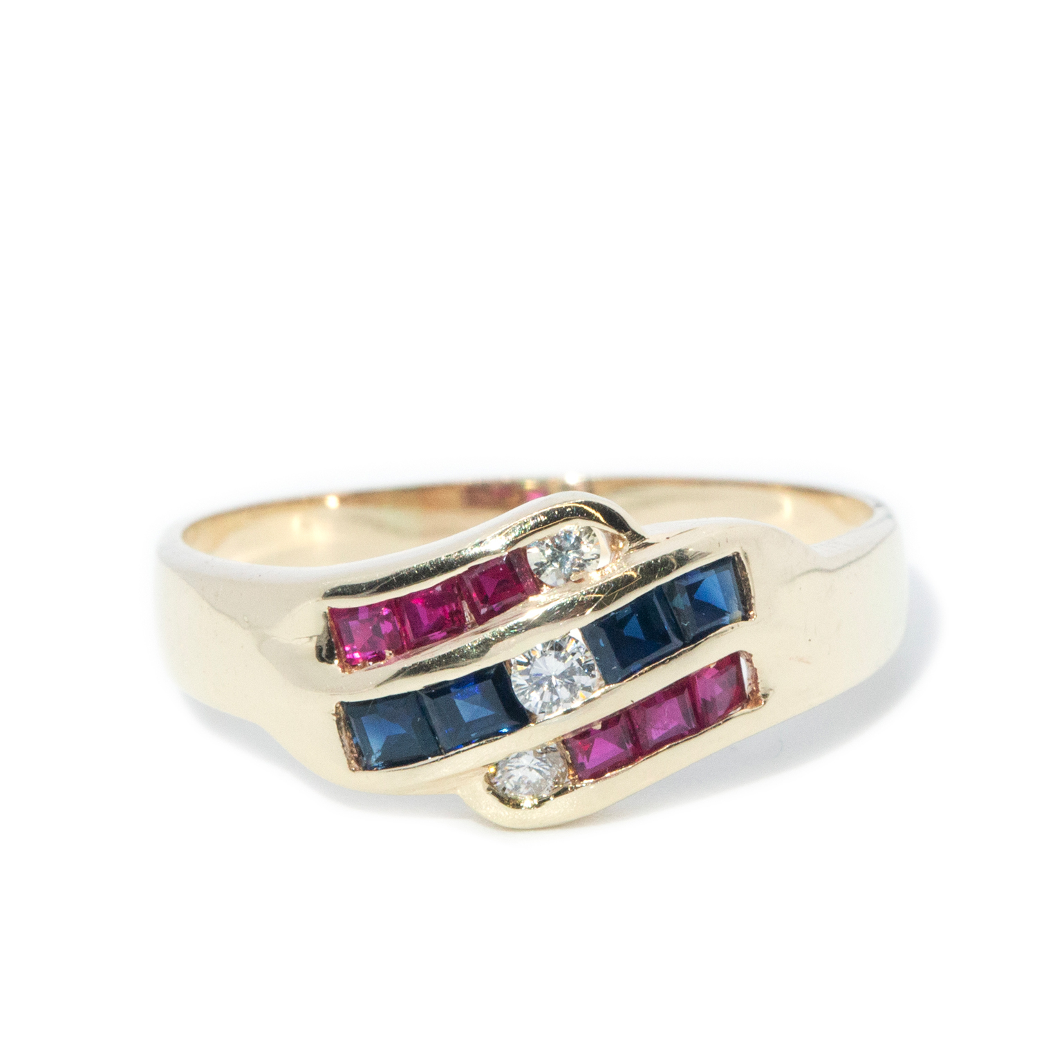 14ct Ruby, Sapphire & Diamond Ring