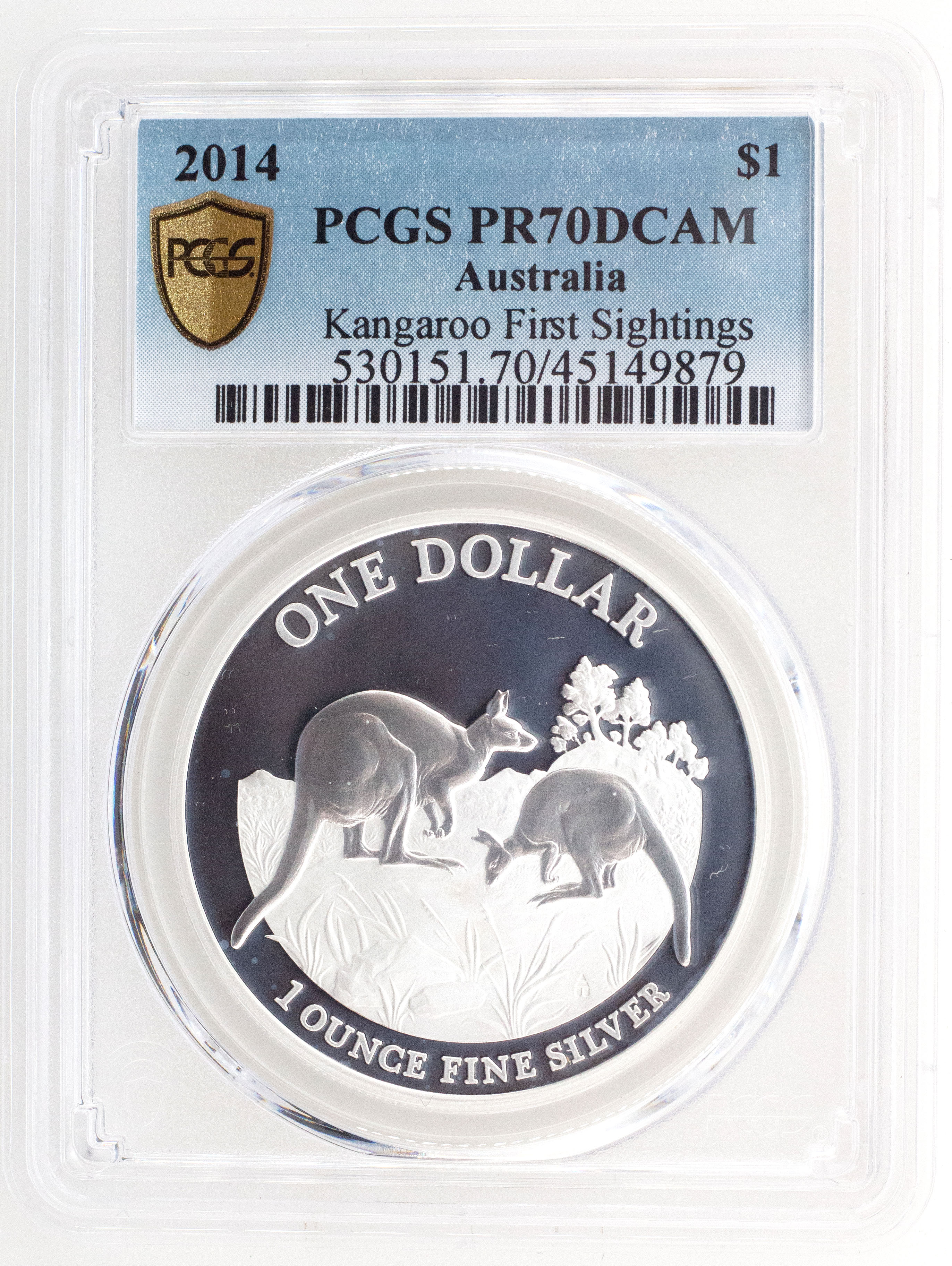 2014 Australia One Dollar, $1 Silver Proof Kangaroo First Sightings PCGS - PR70DCAM POP 1/0 -879