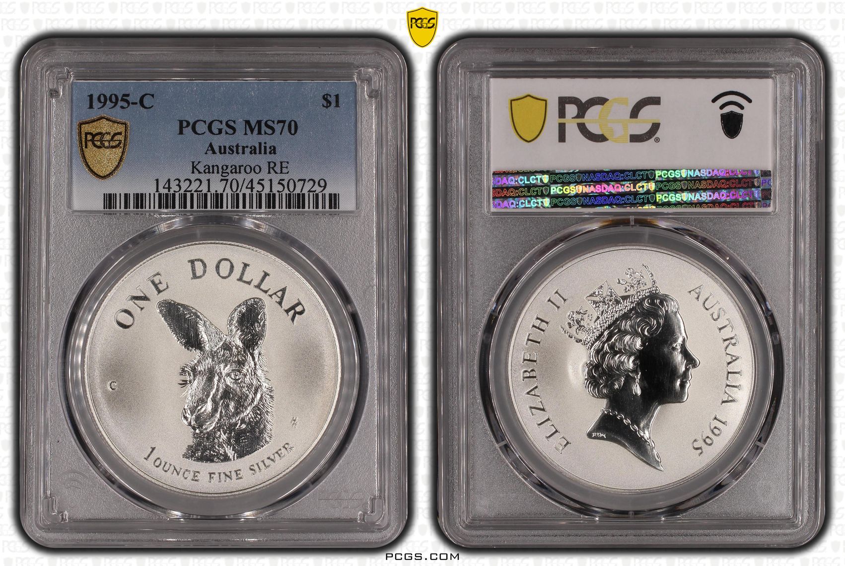 1995-C Australia One Dollar, $1 Silver Kangaroo RE PCGS - MS70 POP 8/0 -729