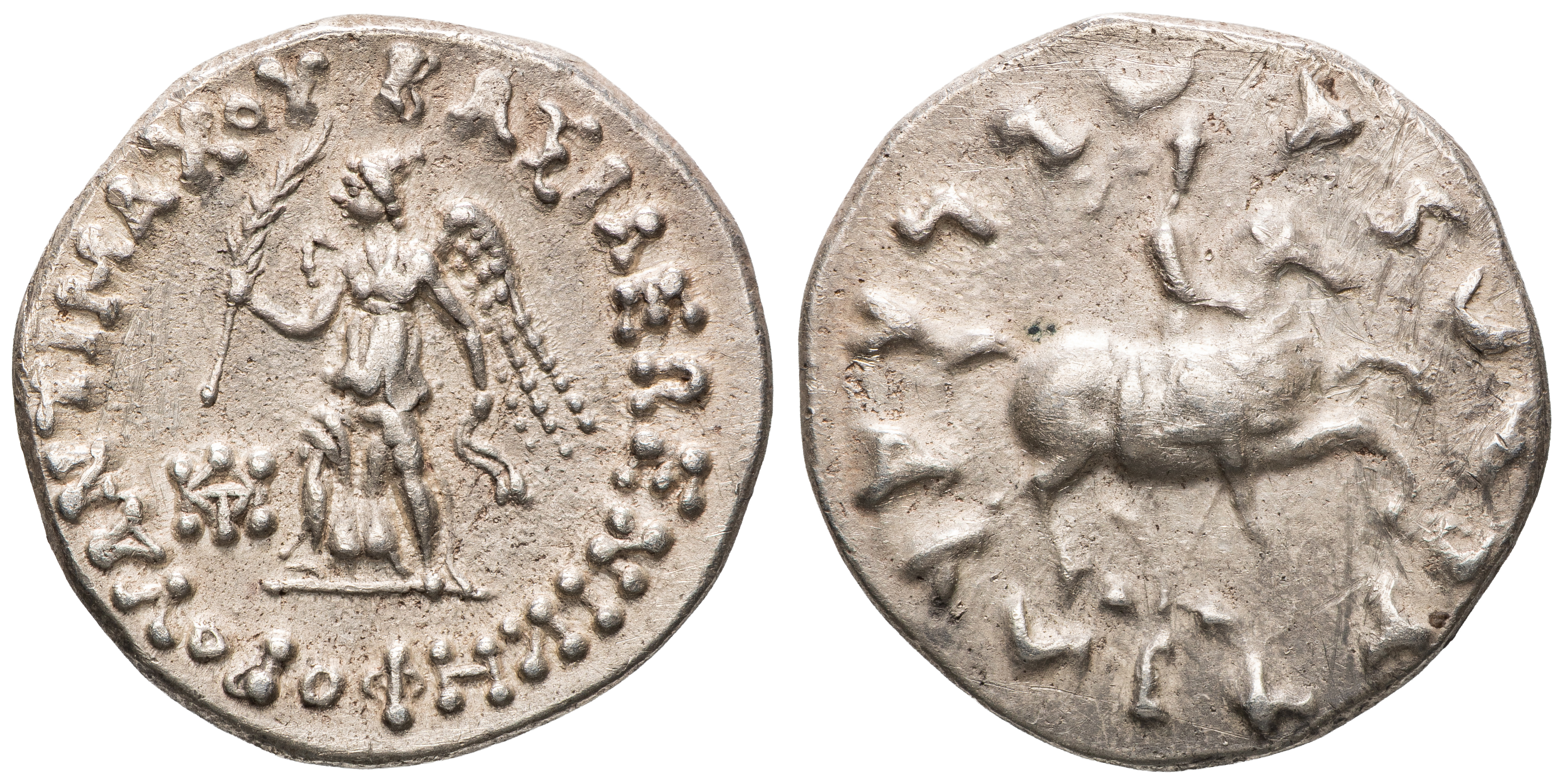 Indo-Greek, Antimachos, Drachm, 171 - 160BC, gEF
