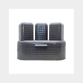 Continental Homeware Bread Bin with 3 Piece Canister Set-Black- Bar 9901064324464 - 51739/310