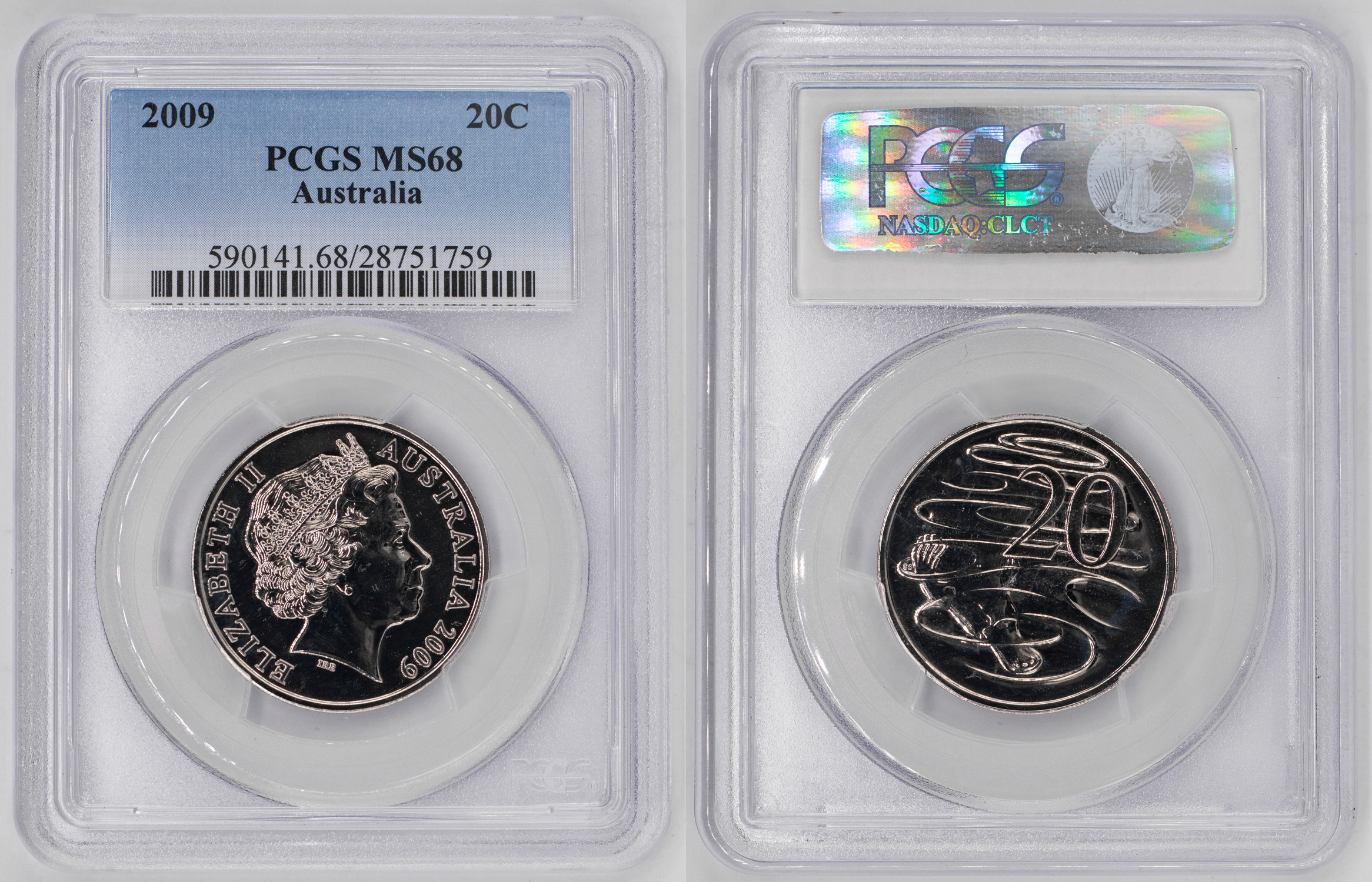 Elizabeth II, Twenty Cent, 2009, PCGS MS68