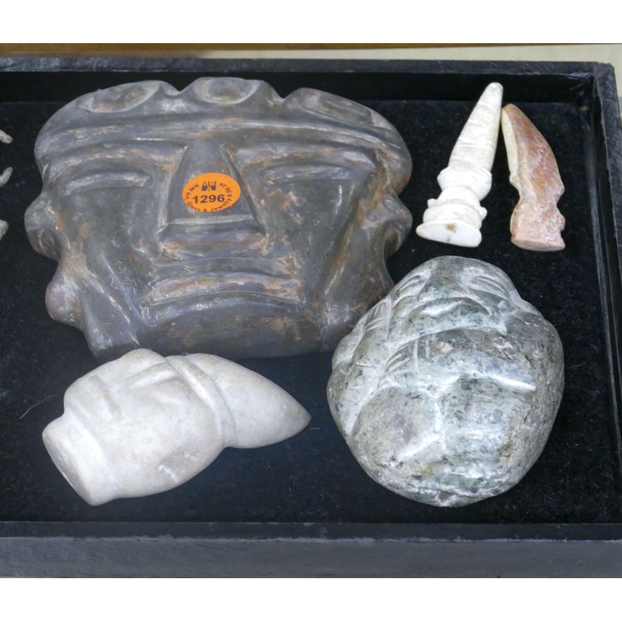 5pc Pre Columbian Style Stone Head Effigies 3'' to 5''