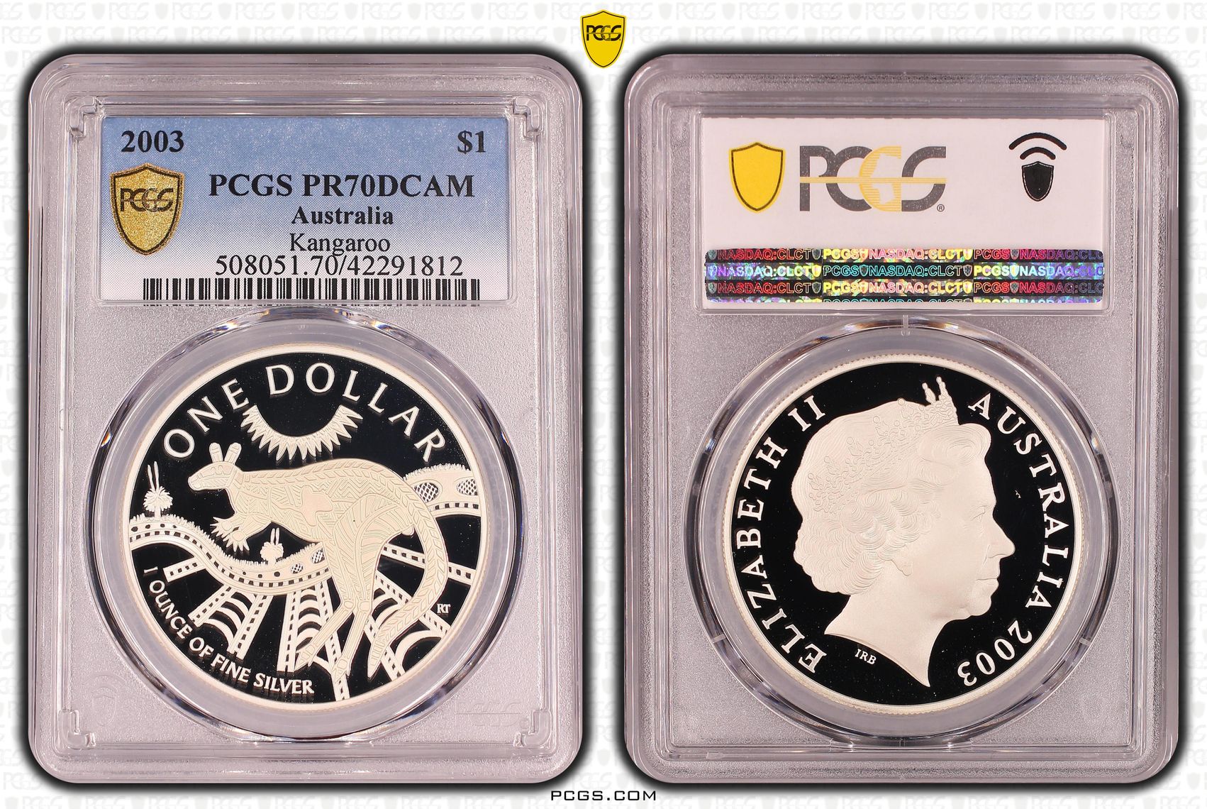 Elizabeth II, Silver, Kangaroo, One Dollar, PR70DCAM , 2003 PCGS POP - 8/0