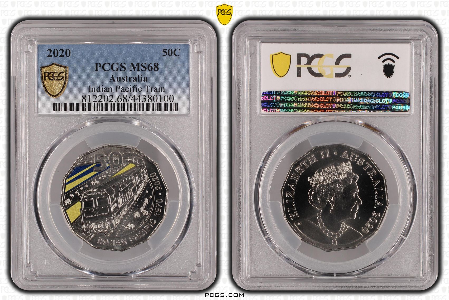 Indian Pacific Train Colourised, Fifty Cent, 2020, PCGS MS68