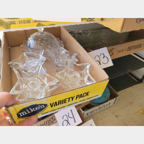 2 Boxes of Crystal candle holders and snack trays