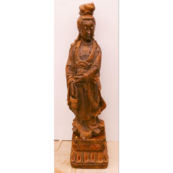 Large Chinese Guanyin Plaster Statue on Pedestal- 61x15''