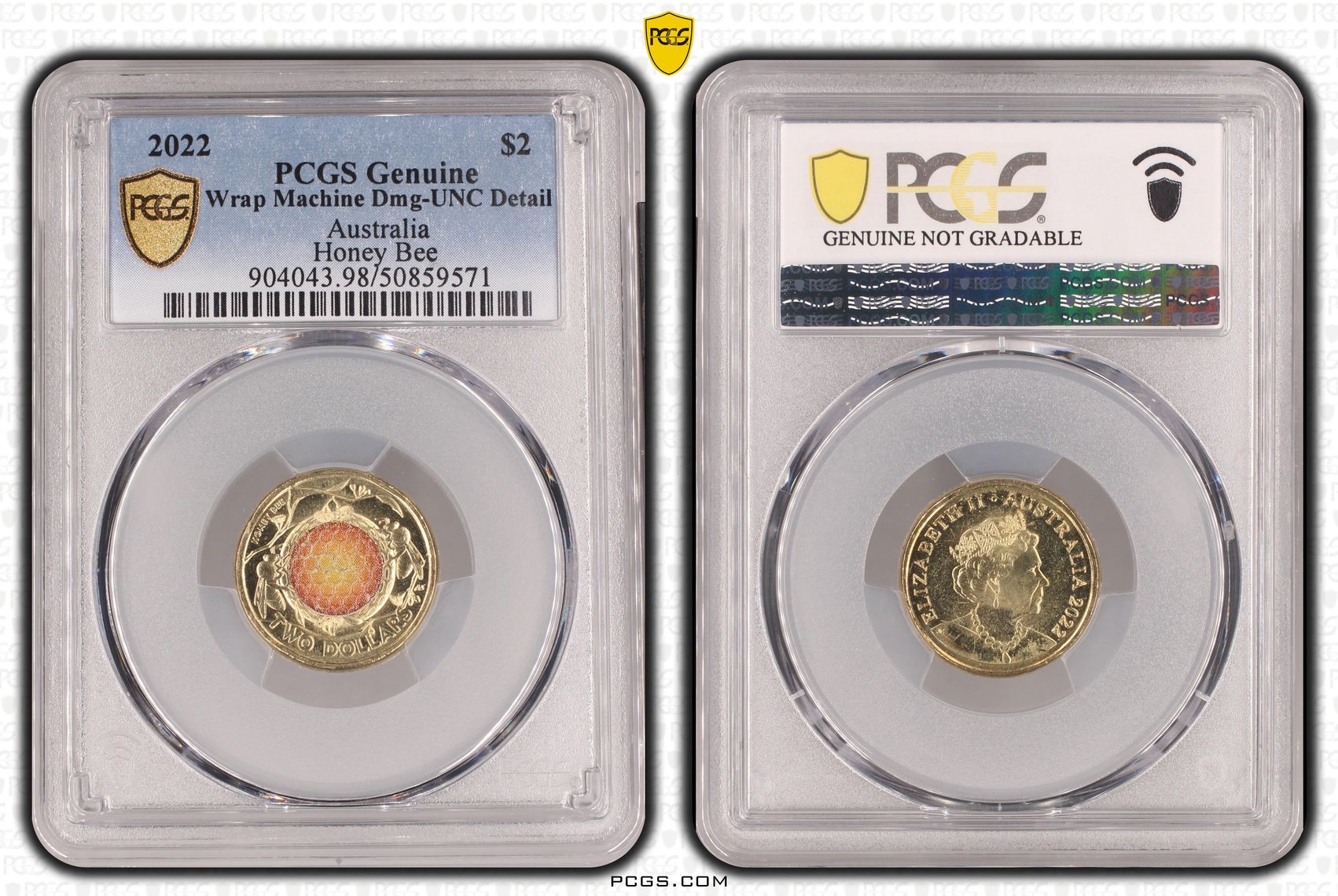 497 · Honey Bee Colorized, Two Dollar, 2022, PCGS Genuine - UNC Details (98 - Damage)