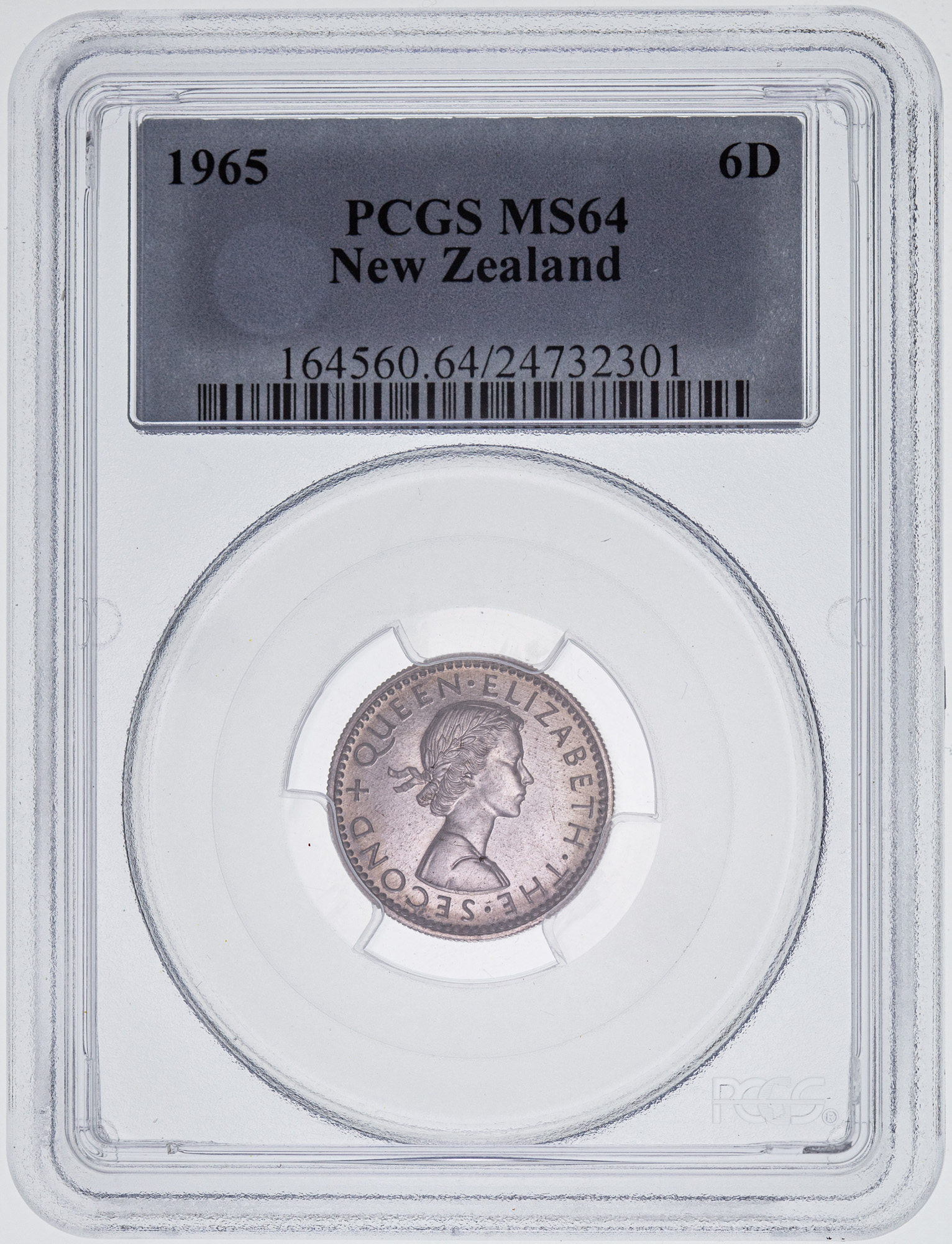 55 · New Zealand, Sixpence, 1965, PCGS - MS64