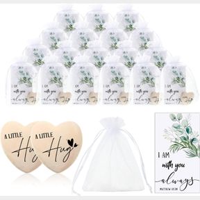 60 SETS WOODEN HEART POCKET HUG TOKEN WITH HUG CARD ORGANZA BAG VALENTINES GIFT LONG DISTANCE RELATIONSHIP GIFT LOVE POCKET REMIND