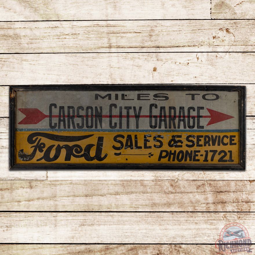 Early Carson City Garage Ford Sales & Service Single Sided Tin Sign w/ Arrow