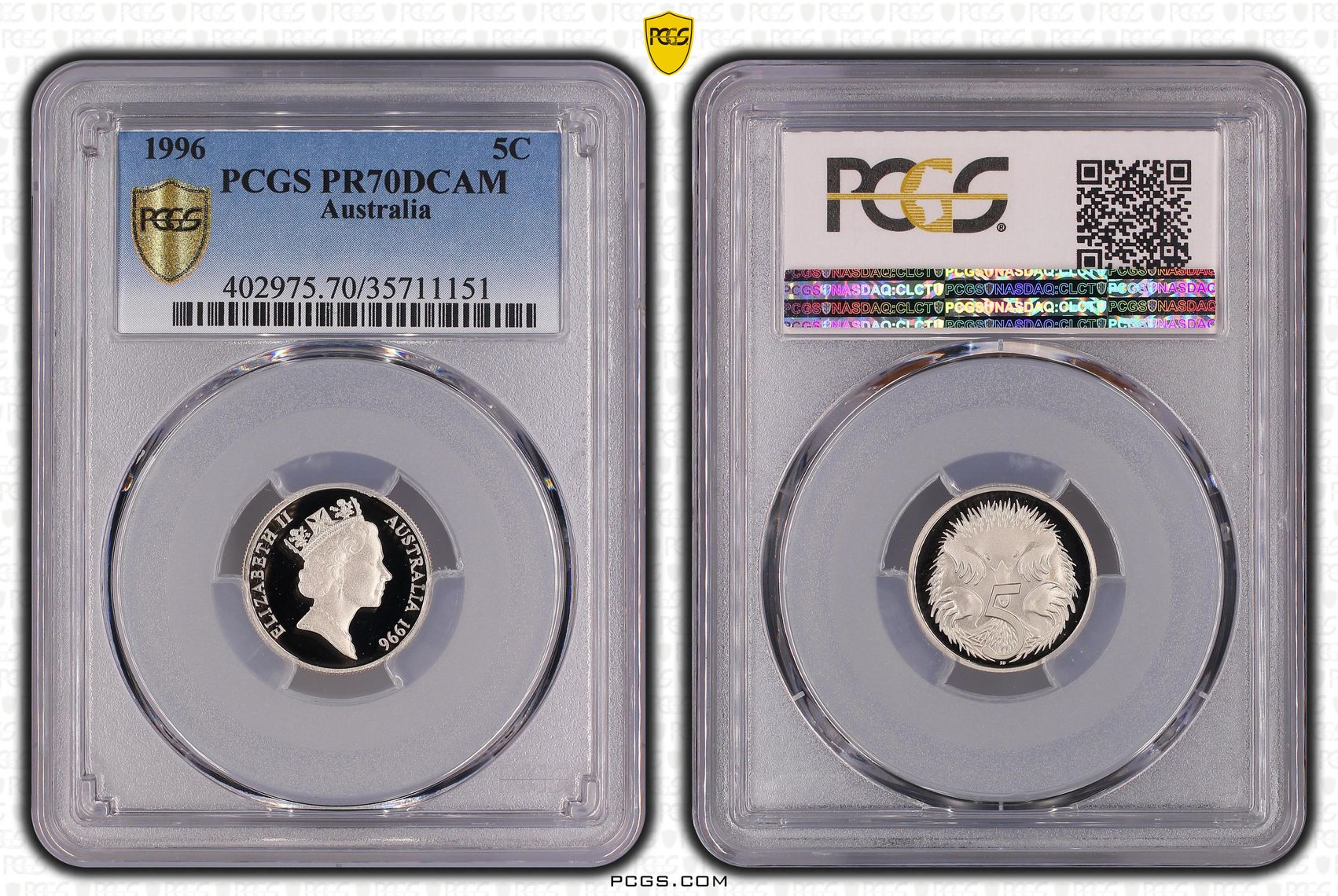 Top pop, Five Cent, 1996, PCGS PR70DCAM