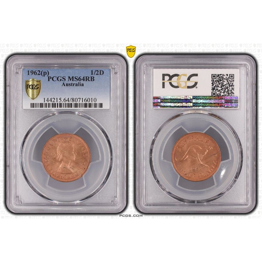 Elizabeth II, Halfpenny, 1962, PCGS MS64RB
