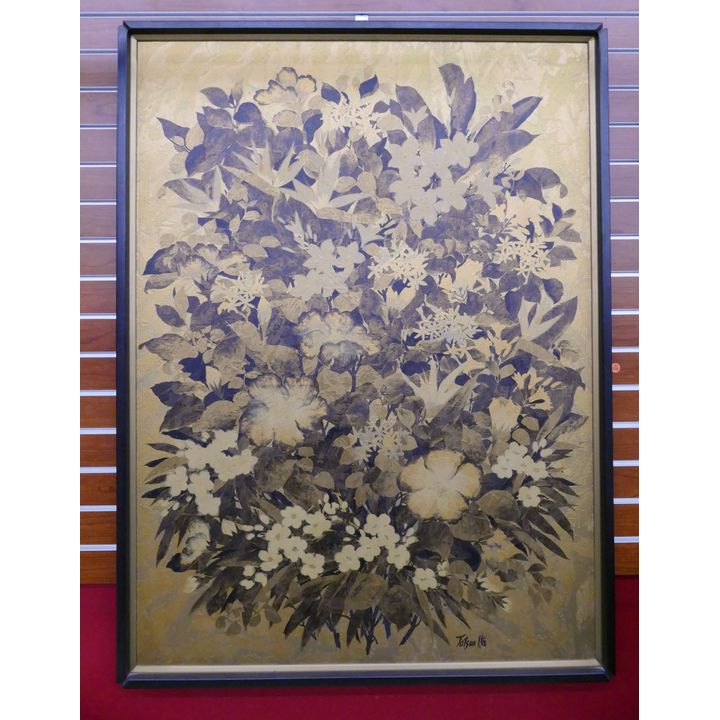 Tatsuo Ito Midcentury Floral Mixed Media Artwork- 51x38''