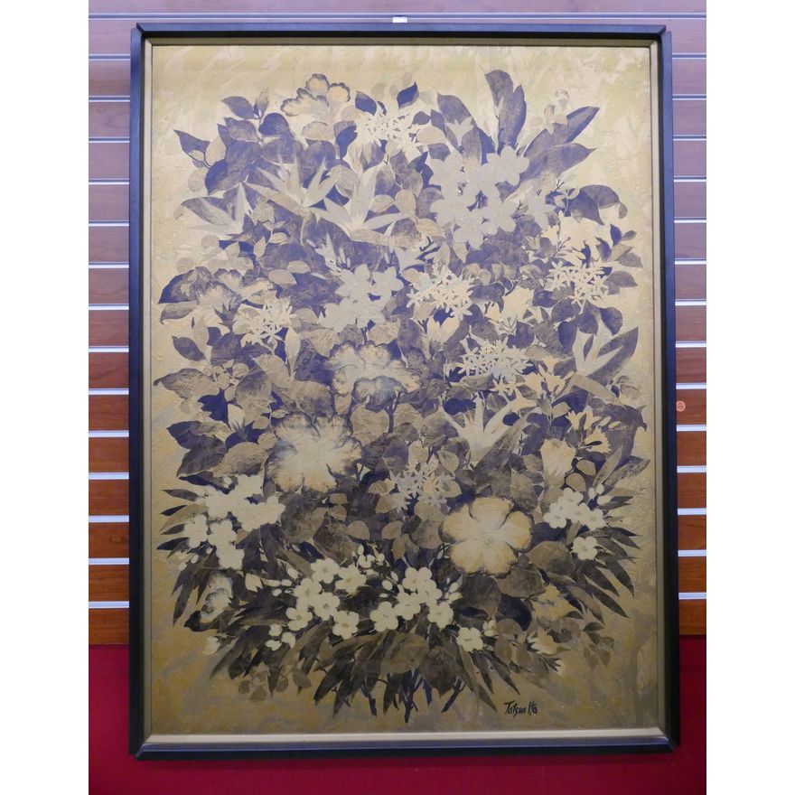 Tatsuo Ito Midcentury Floral Mixed Media Artwork- 51x38''
