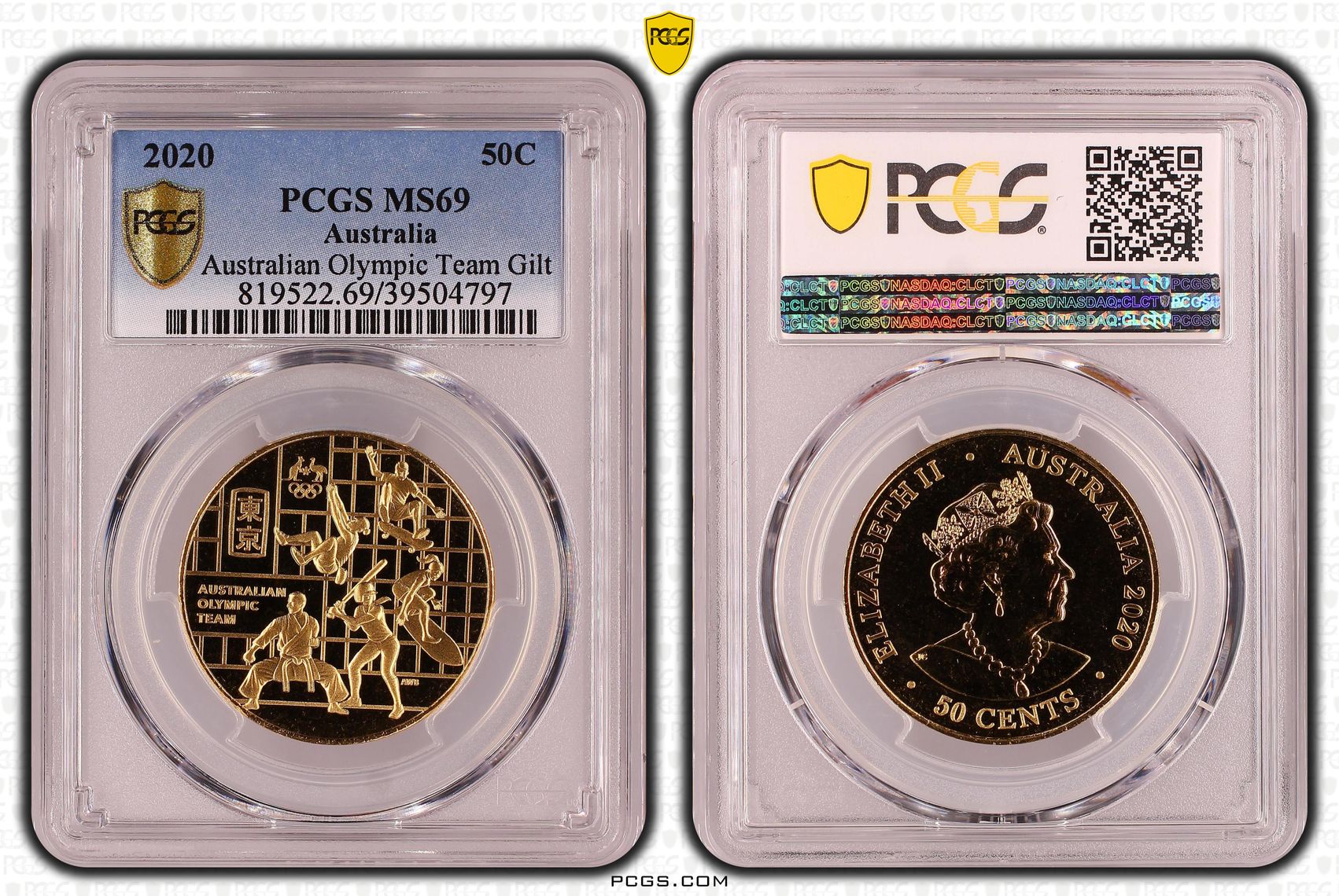387 · Australian Olympic Team Gilt-CuNi, Fifty Cent, 2020, PCGS MS69