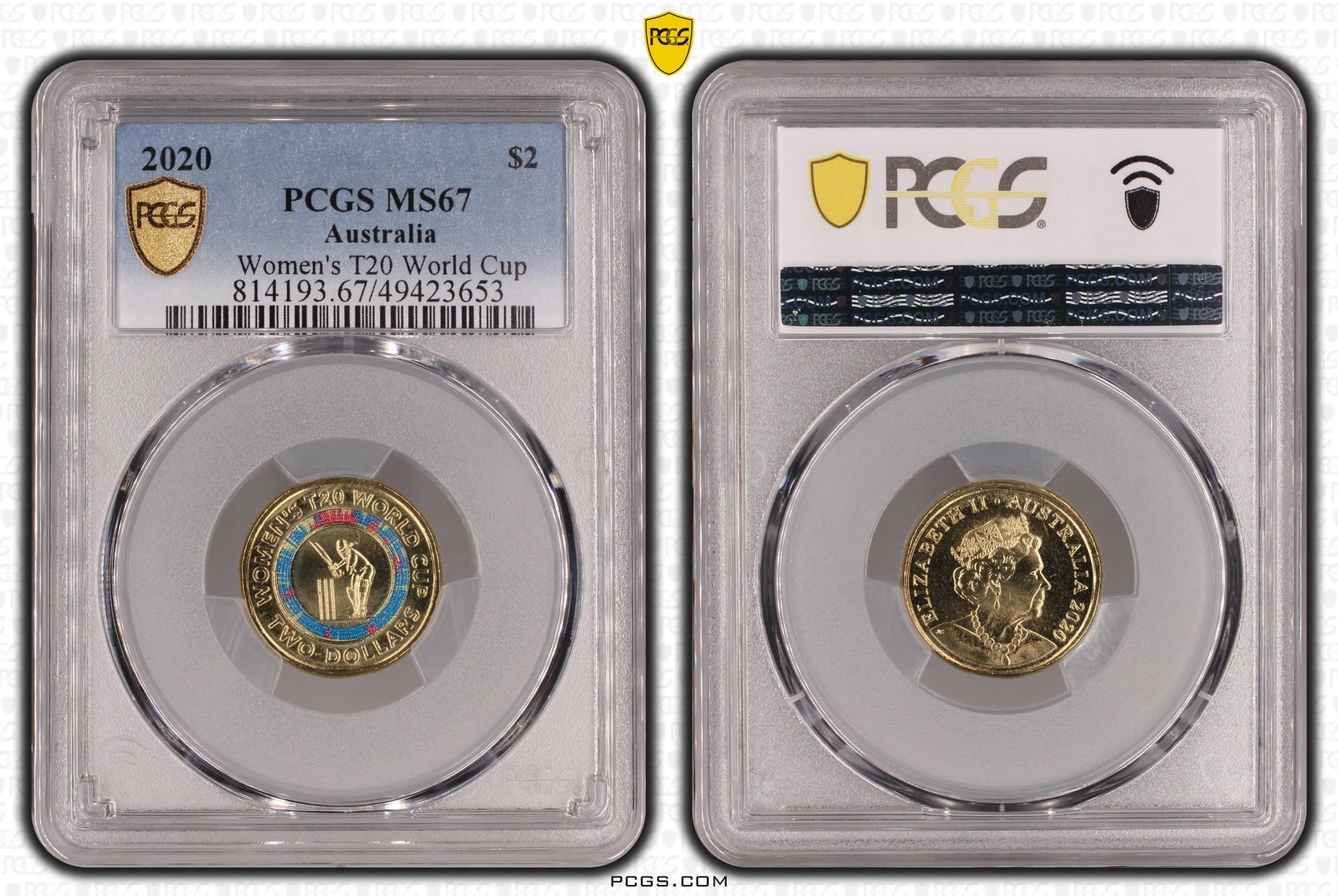 Elizabeth II, Women's T20 World Cup, Two Dollar, 2020, PCGS MS67