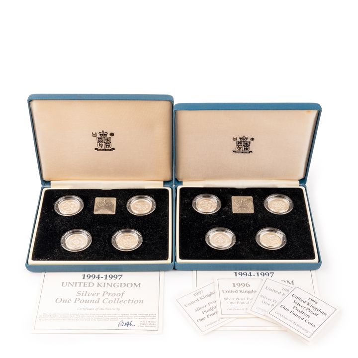 Great Britain, Royal Mint - Silver Proof , One Pound, 1994 - 1997,  FDC
