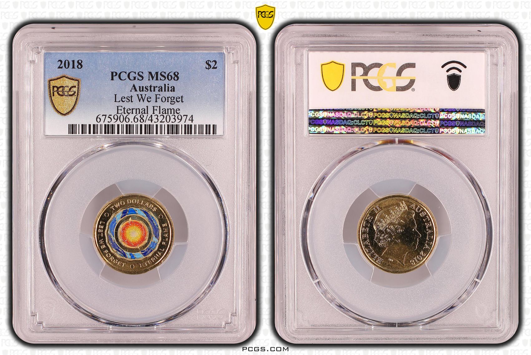 Lest We Forget - Eternal Flame Colorized, Two Dollar, 2018, PCGS MS68