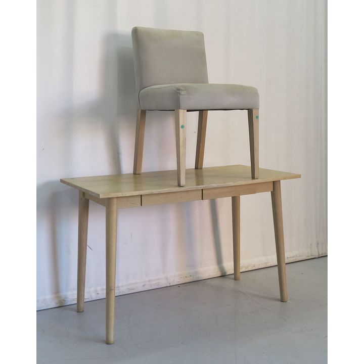 TWO-DRAWER WRITING TABLE AND UPHOLSTERED CHAIR