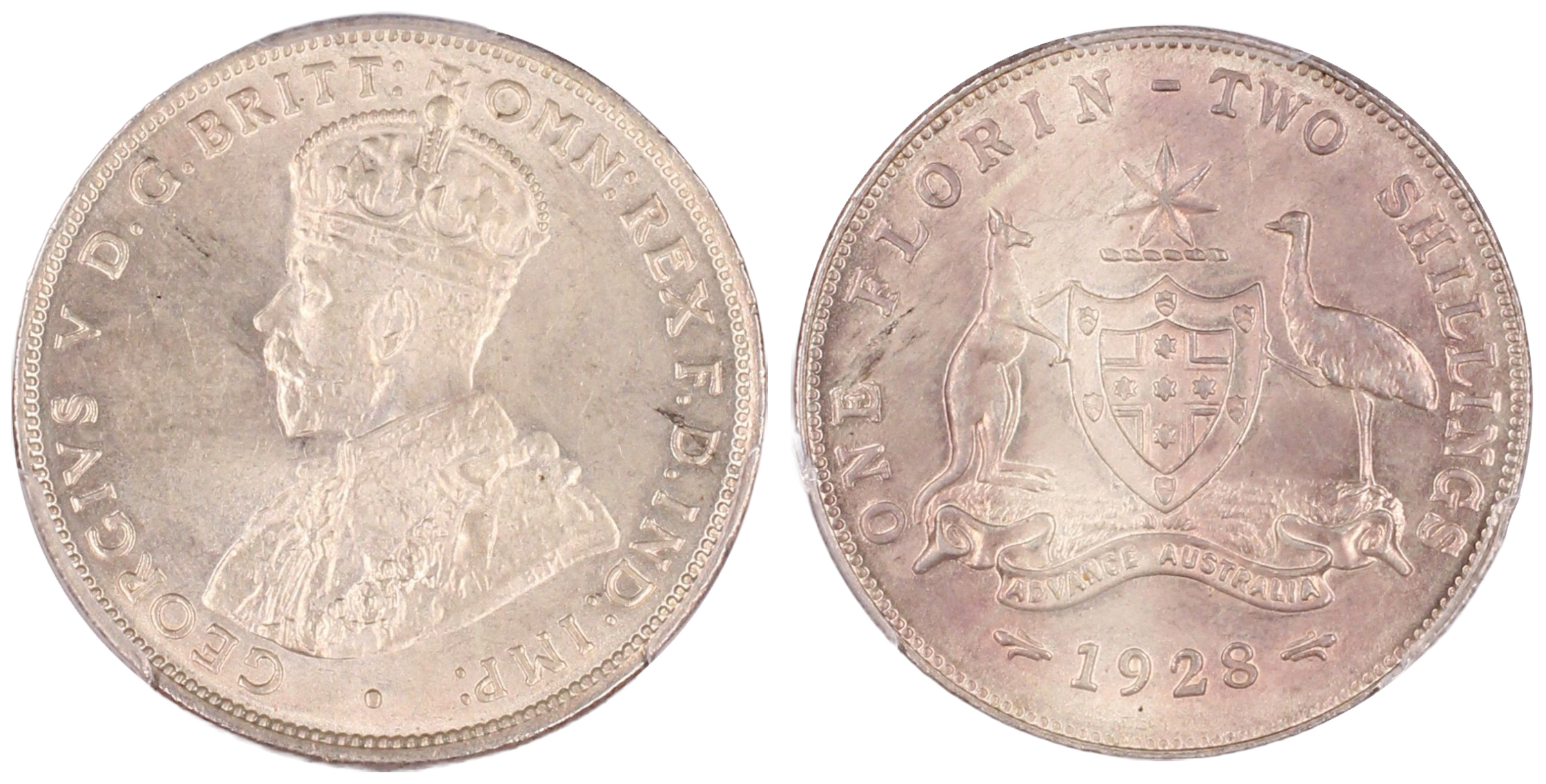 George V, Florin, 1928, PCGS MS 64