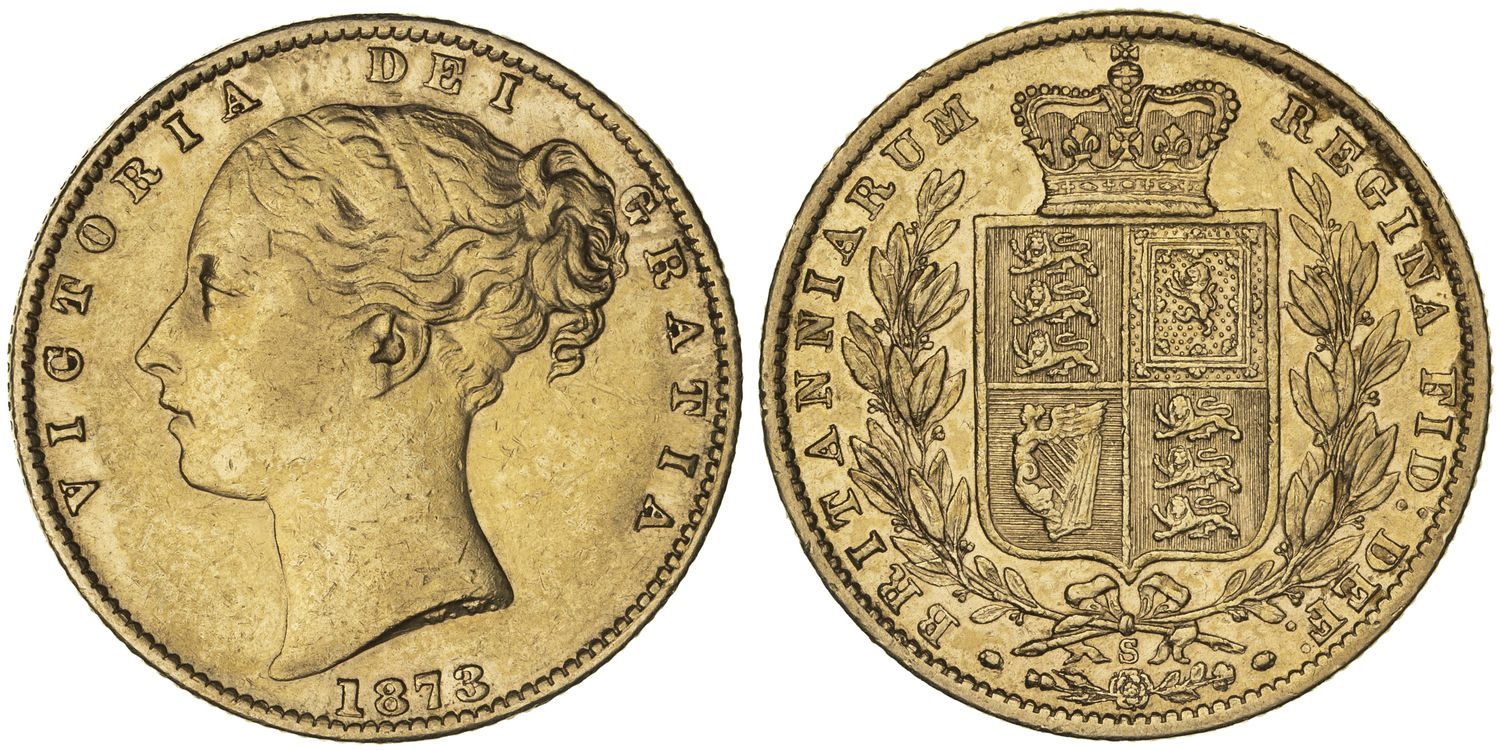 Victoria, Shield Reverse, Sovereign, 1873-S, aVF
