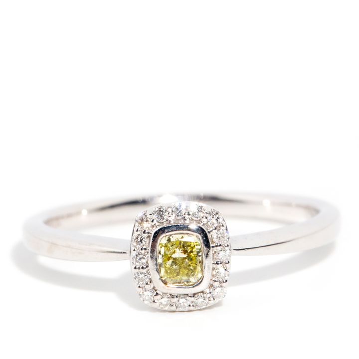 Fancy Yellow Cushion Cut Diamond Halo Ring,