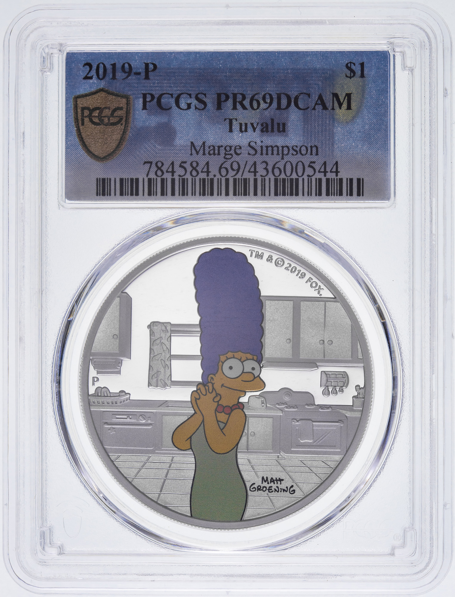 82 · Tuvalu, Elizabeth II, Marge Simpson 1oz Silver, One Dollar, 2019, PCGS - PR69DCAM
