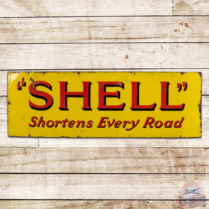 Shell Motor Oils "Shortens Every Road" Single Sided Porcelain Sign