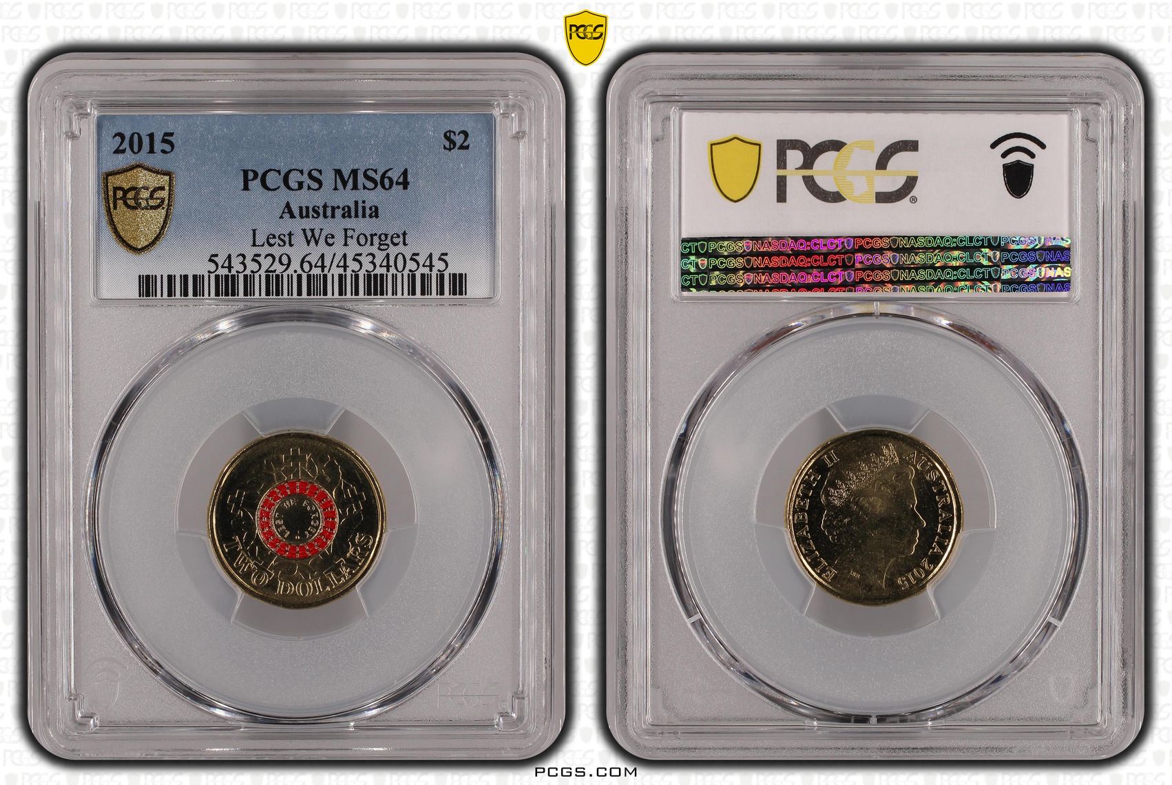 2015 Australia Two Dollar, $2 Lest We Forget PCGS - MS64 -545