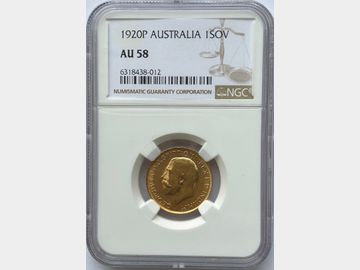 1920 GEORGE V PERTH MINT GOLD SOVEREIGN AU58